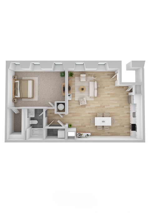 Floor plan for 1 bed, 1 bath, 663 sqft